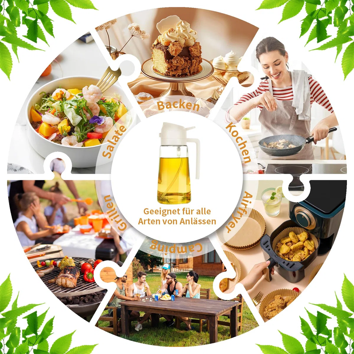 Pulverizador Aceite Spray 470ml Dosificador Aceite Vertedor Dispensador de Aceite de Oliva Para Cocinar, Freidora de Aire, Ensalada (Barbacoa)