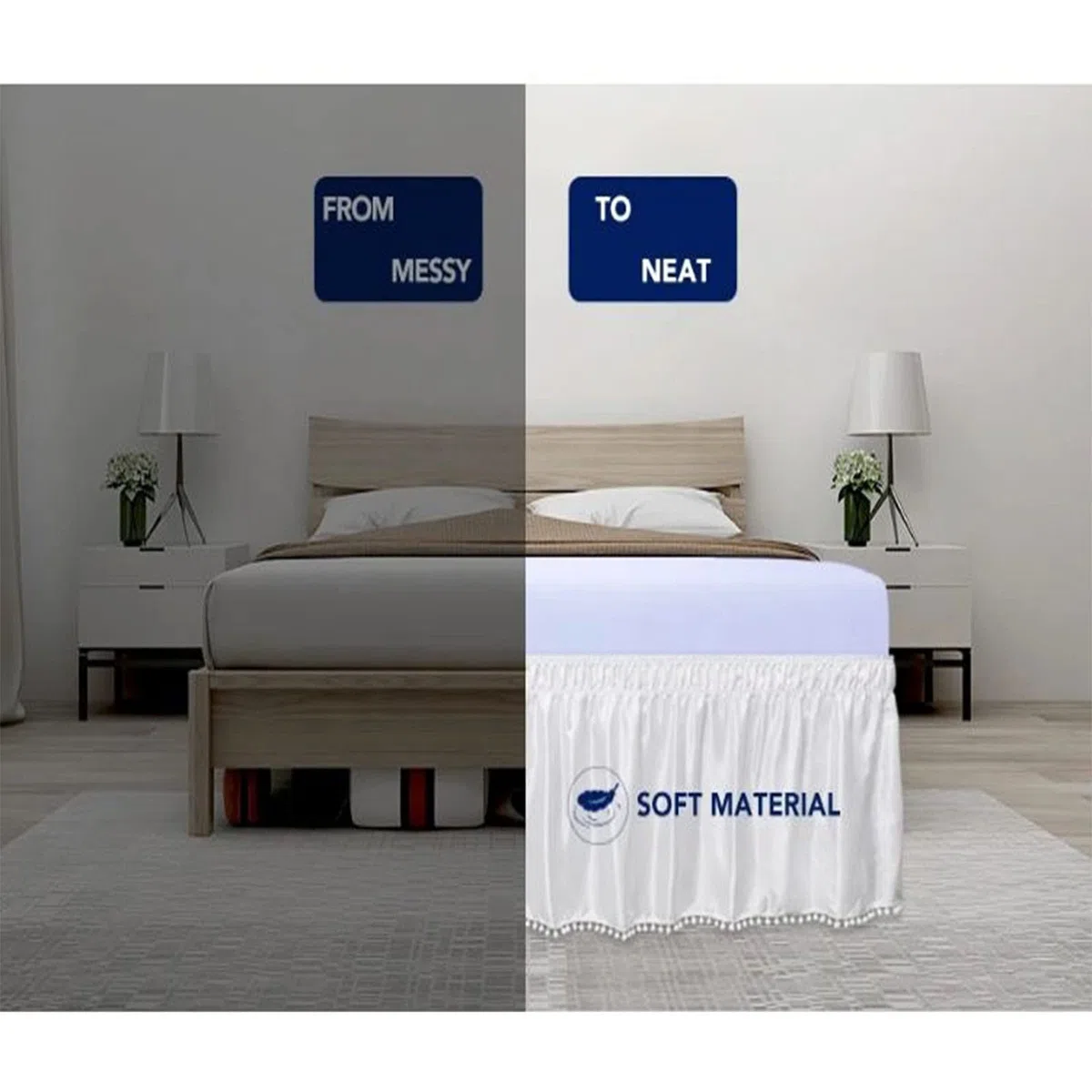 Surwin Falda de Cama con Volantes Elástico Embroider Cubre Canapés Falda de Cama de Caída Prueba De Polvo Plisado Suave Microfibra Decoración de Dormitorio Hotel (Marrón,150x200x45cm)