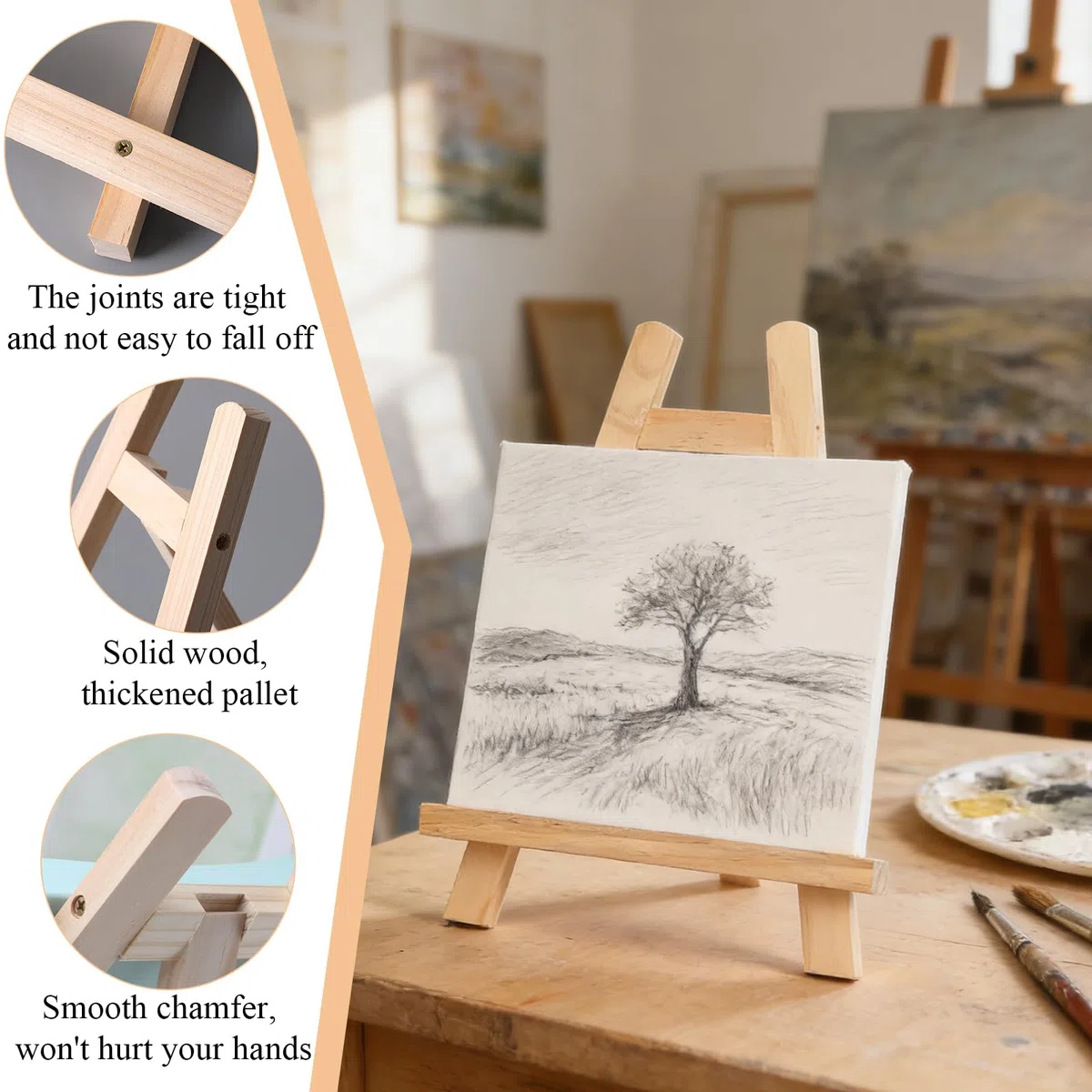 2 Piezas Caballete Madera Mini, Caballete de Madera Pequeño, Caballeto Mesa de Pintura, Kit Pintura Niños caballete madera, Soporte Lienzos Cuadros para Visualización Pintar Dibujar Foto (S)