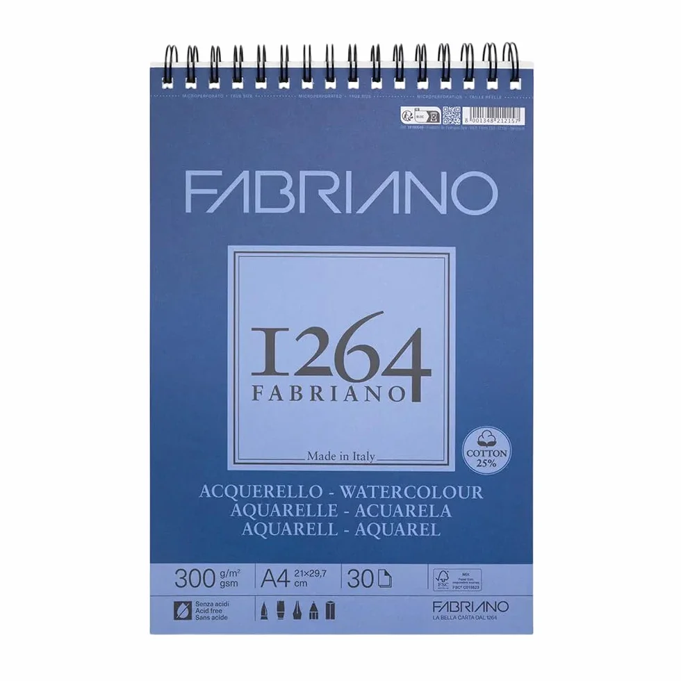 Fabriano Honsell 19100649 - Bloc de dibujo con espiral (300 g/m², DIN A4, 30 hojas, papel satinado blanco natural grano medio ácido, para todas las técnicas secado, 19100649)
