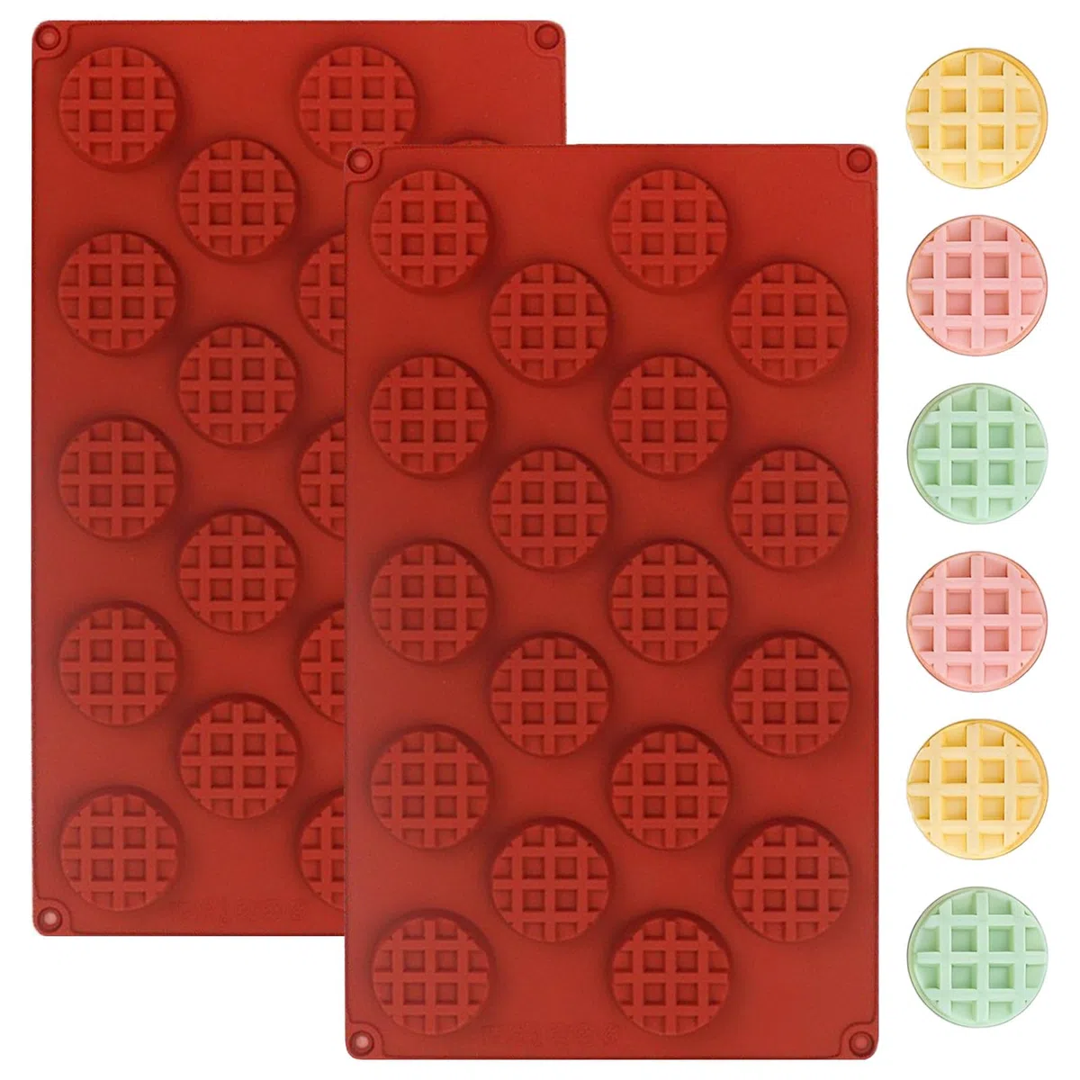 2 moldes redondos de silicona para gofres, antiadherentes, color rojo