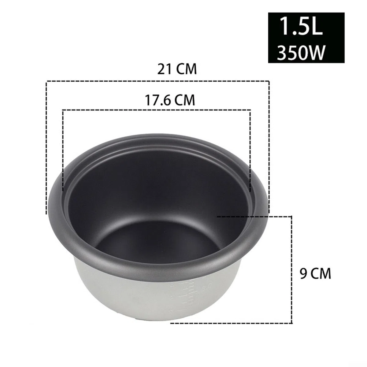 Olla interior de repuesto para olla arrocera eléctrica, recipiente de cocina extraíble antiadherente de aleación de aluminio, accesorio de cocina portátil (1,5 L)