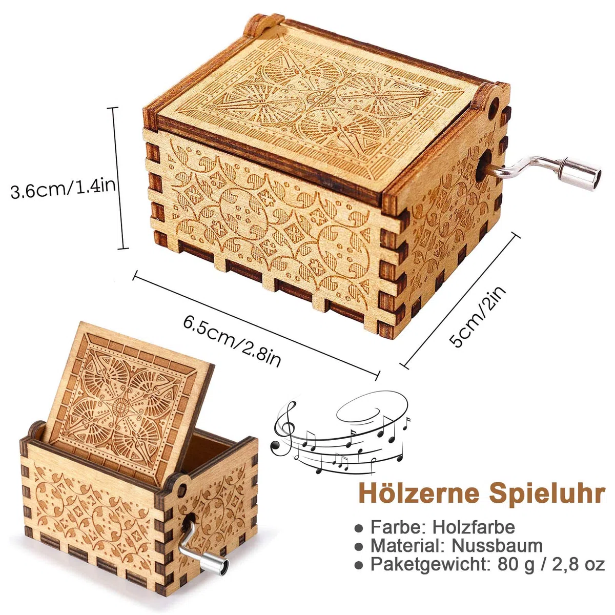 Caja de música con manivela de madera, tallada a mano, regalo de cumpleaños, Navidad, San Valentín, feliz cumpleaños