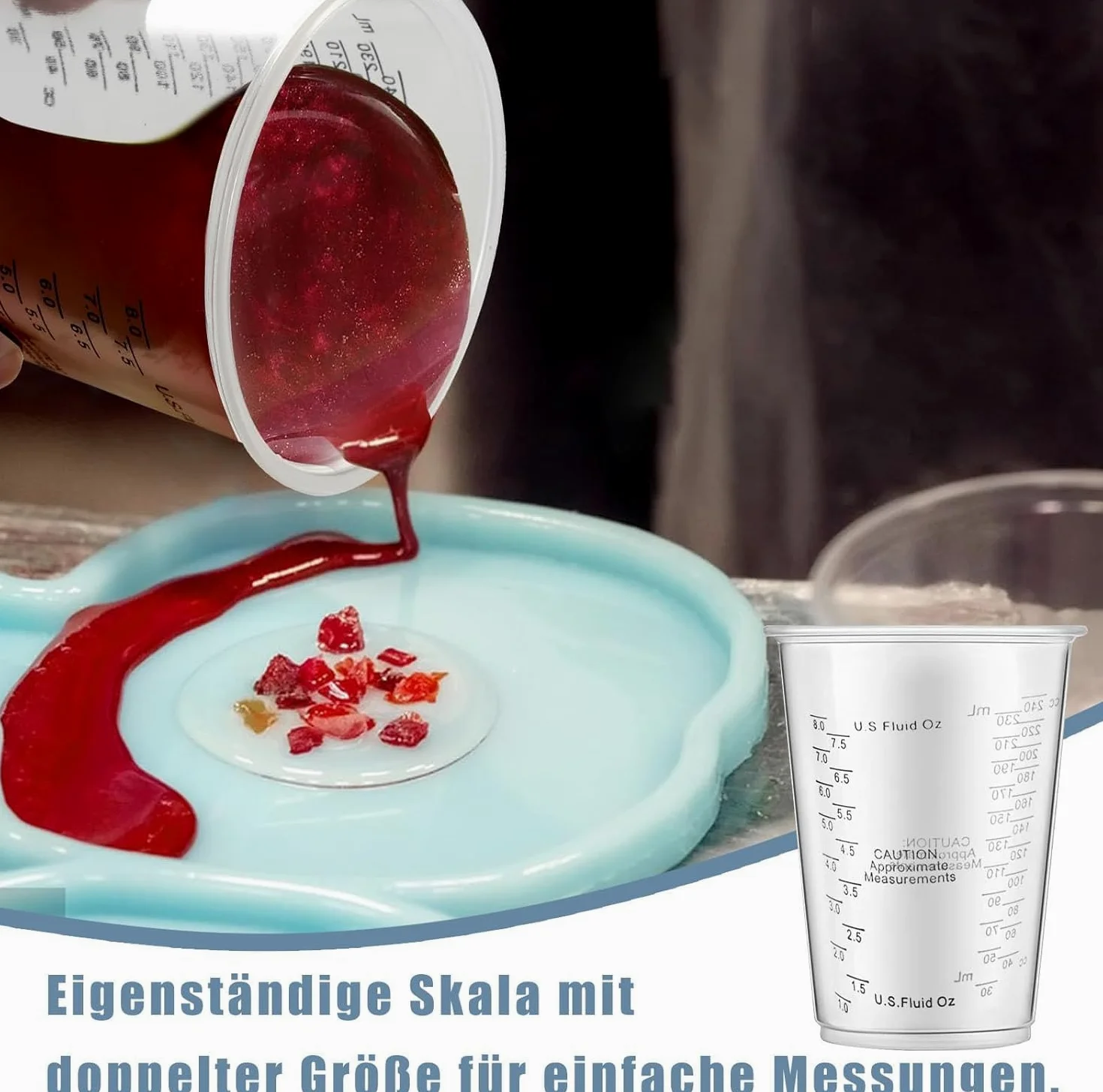 Vasos Medidores de 240 ml, Vasos Mezcladores de Resina Epoxi, 50 Vasos Medidores de 240 ml, para Mezclar para Líquidos, Reutilizable Mezclar Resina, Pintura, Pigmentos,con 50 Palillos Mezcladores