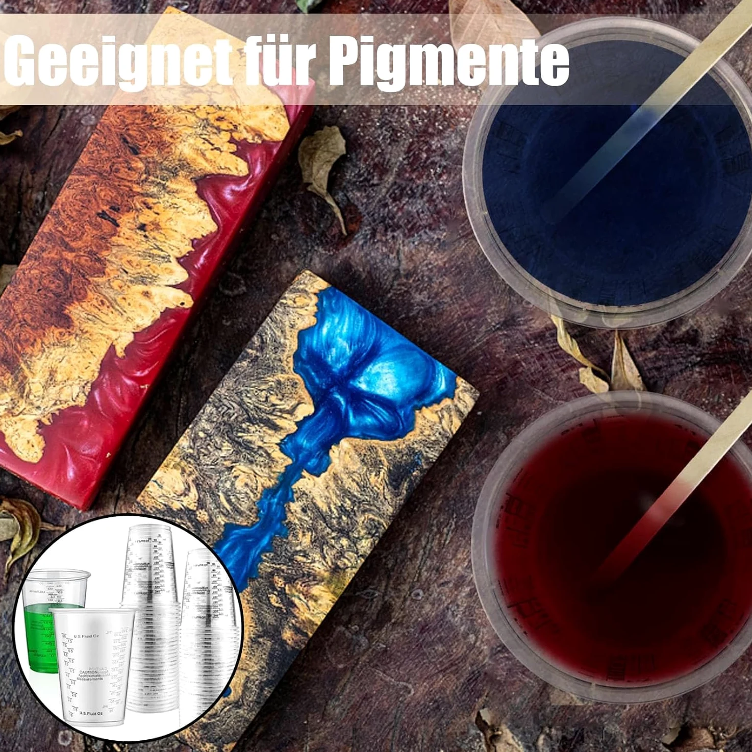 Vasos Medidores de 240 ml, Vasos Mezcladores de Resina Epoxi, 50 Vasos Medidores de 240 ml, para Mezclar para Líquidos, Reutilizable Mezclar Resina, Pintura, Pigmentos,con 50 Palillos Mezcladores