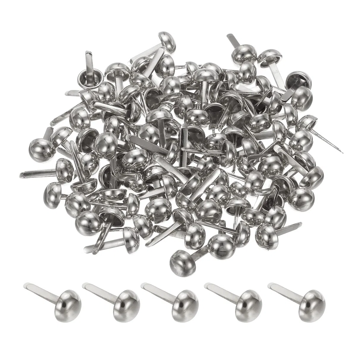 PATIKIL 8x16mm Mini Clavos Papel Sujetadores, 100 Paquete Redondos Clavos Sujetador para Artesanía Decorativo Recortes Álbum Tarjetas Bricolaje, Plateado Tono