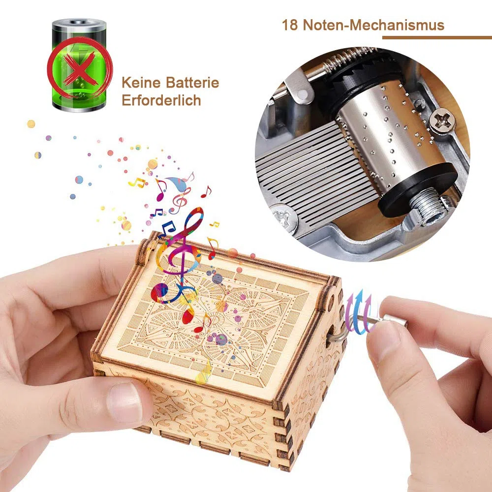 Caja de música con manivela de madera, tallada a mano, regalo de cumpleaños, Navidad, San Valentín, feliz cumpleaños