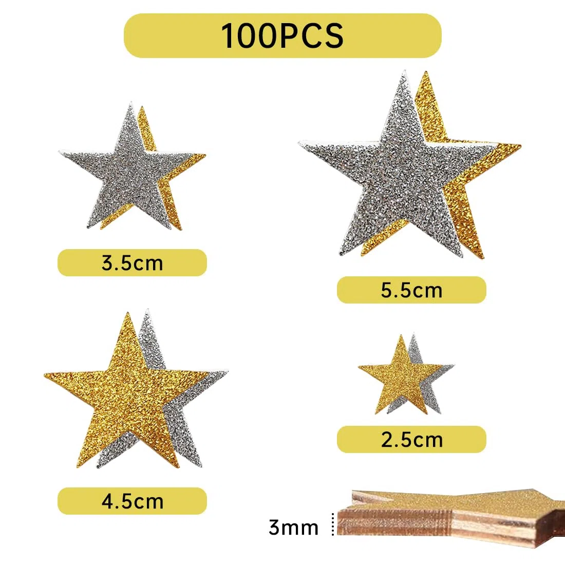 Pegatinas de Estrellas Goma Eva Purpurina 100 Piezas Oro y Plata, Estrellas Autoadhesivas Brillantes, Accesorios Decoración de Bricolaje Manualidades Temporada de Bodas Fiesta de Verano