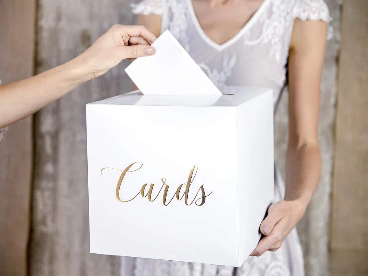Party Deco - Caja de Regalo para Bodas, Dinero, 24 x 24 x 24 cm, Color Dorado