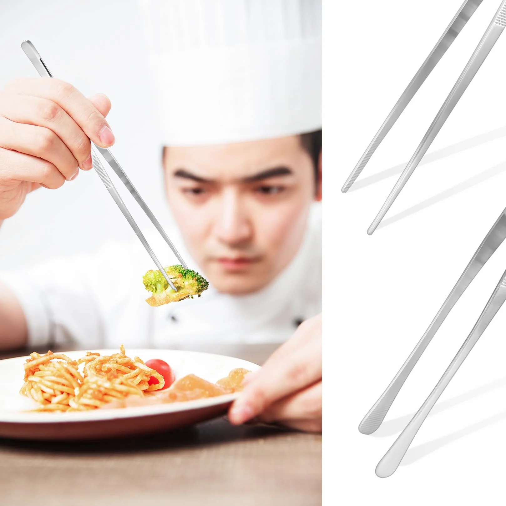 2 Pcs Pinzas Cocina, 30,5cm Pinzas de Cocina de Acero Inoxidable, Pinzas para Asar de Precisión, Pinzas para Cocinar, Pinzas Chef Profesional para Horneado Barbacoa Cocinar Carne