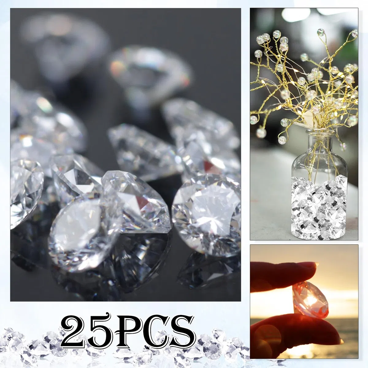 TOAOB 25 Piezas Diamantes Decorativos Grandes 30 mm Cristales Acrílicos Transparentes de Diamante Decorativas para Mesa de Boda Decoración