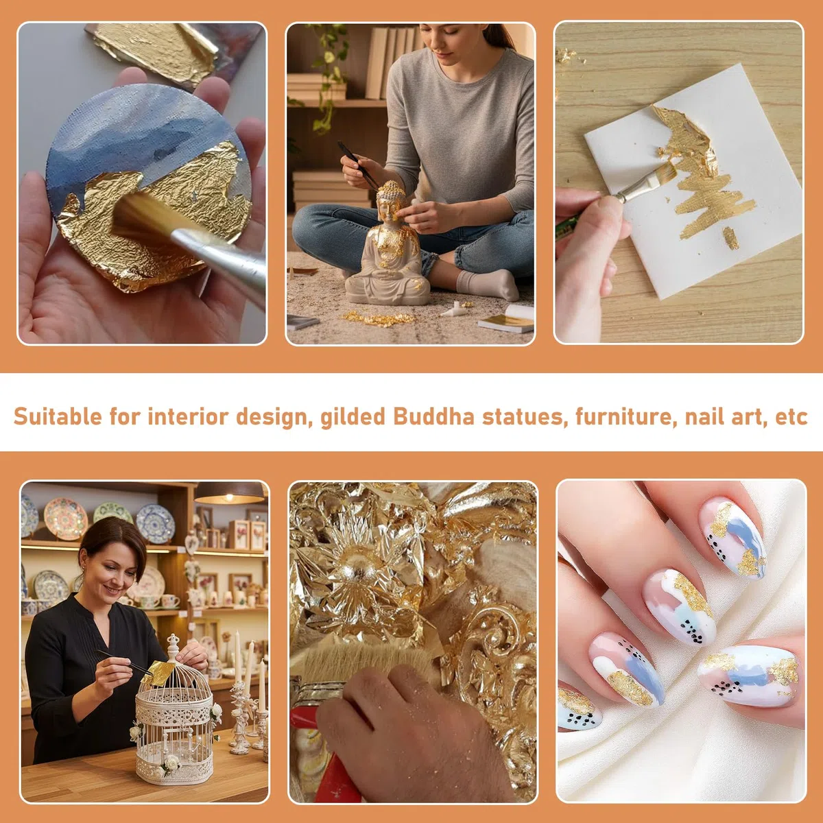 300 hojas de imitación de hojas de oro, pan de oro para manualidades, hoja de plata, lámina de oro para manualidades, papel dorado para manualidades, proyectos artísticos de metal de impacto, hoja de