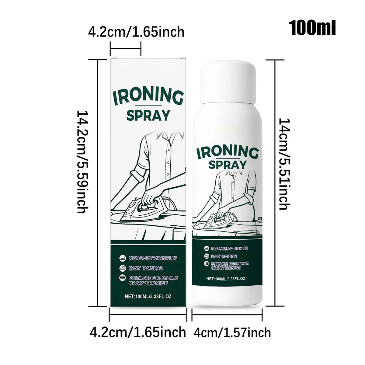 Spray de Almidón Líquido para Planchar, 100ml Bruma Polivalente Anti-Estática Sin Desprendimiento - Spray para Planchar Textiles - Para Lino, Poliéster, Lana, Seda, Hogar, Viajes, Profesionales