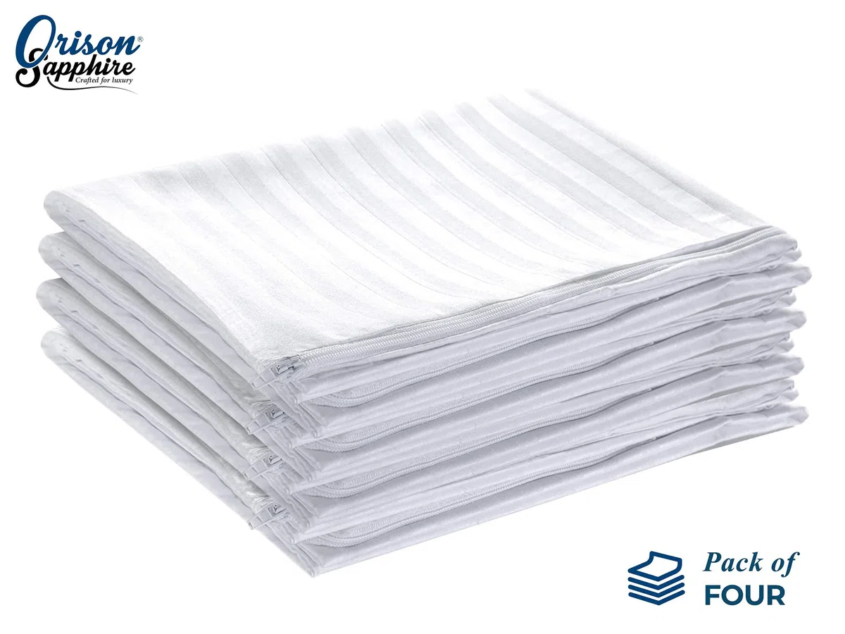 Juego de 4 protectores de almohada, 100% microfibra ultra suave raso rayas fundas de almohada, transpirable y con cremallera,Tamaño estándar del Reino Unido 48x74 cm