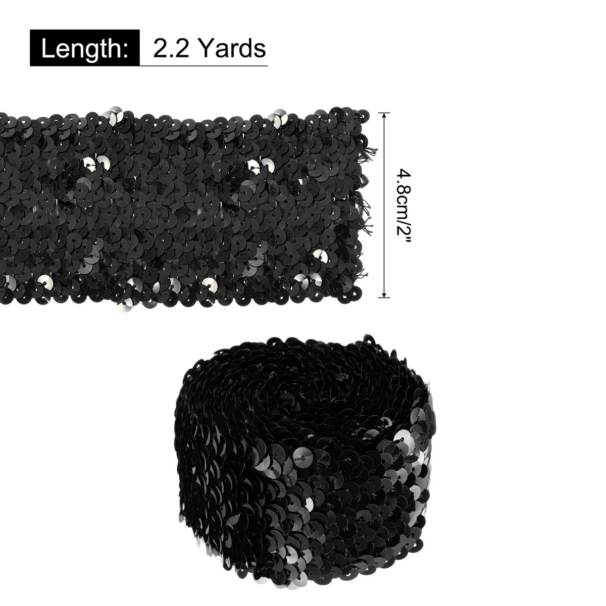 QUARKZMAN 2.2 Yardas 2 Pulgadas Tira Elástica De Lentejuelas 5 Hileras Tira Plana De Lentejuelas Cinta De Tela De Lentejuelas Para Manualidades DIY Costura Con Flecos De Lentejuelas Negro