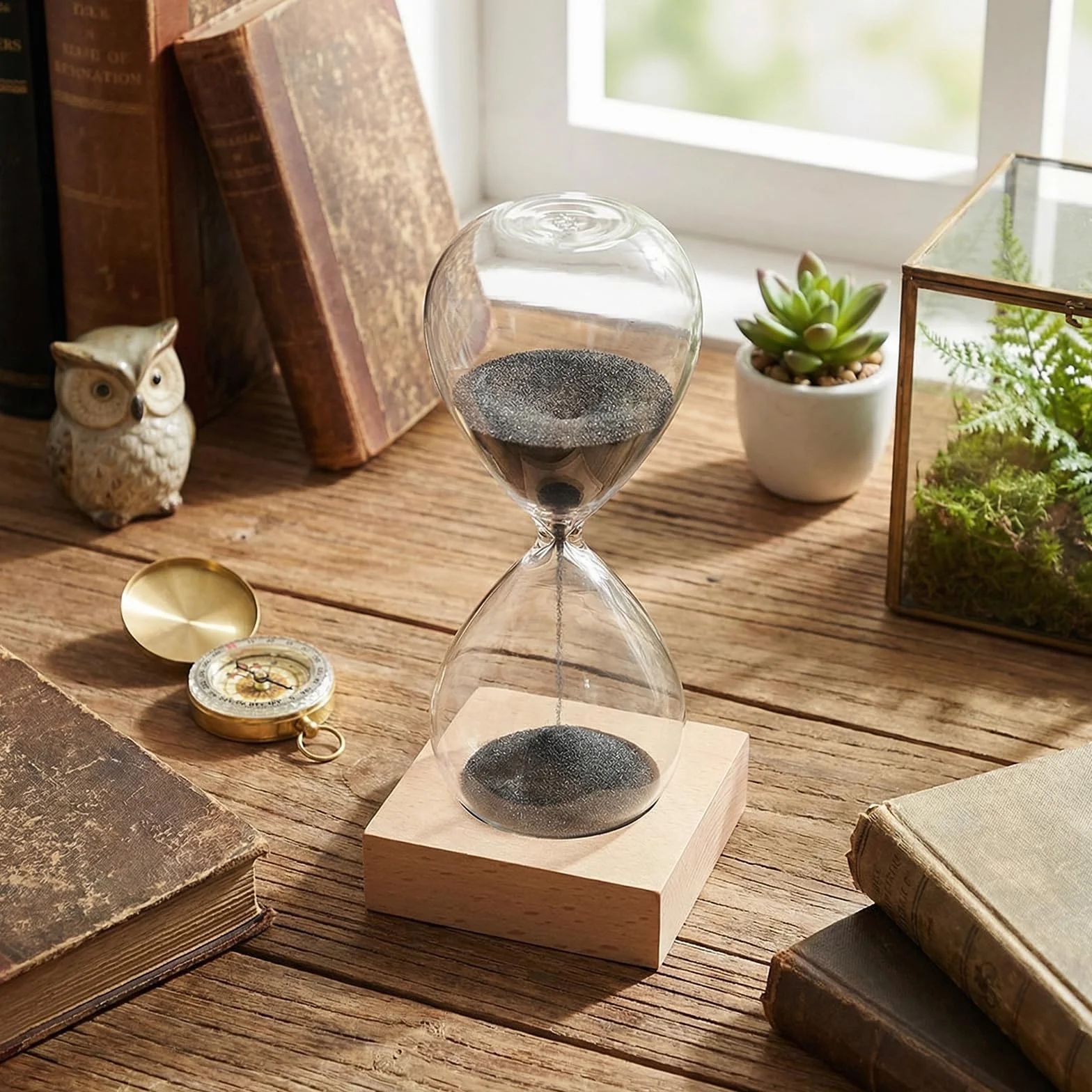 Reloj de arena magnético con base de madera, decoración zen para escritorio, oficina y sala de estar, diseño creativo de arena magnética, idea de regalo para relajarse y aliviar el estrés