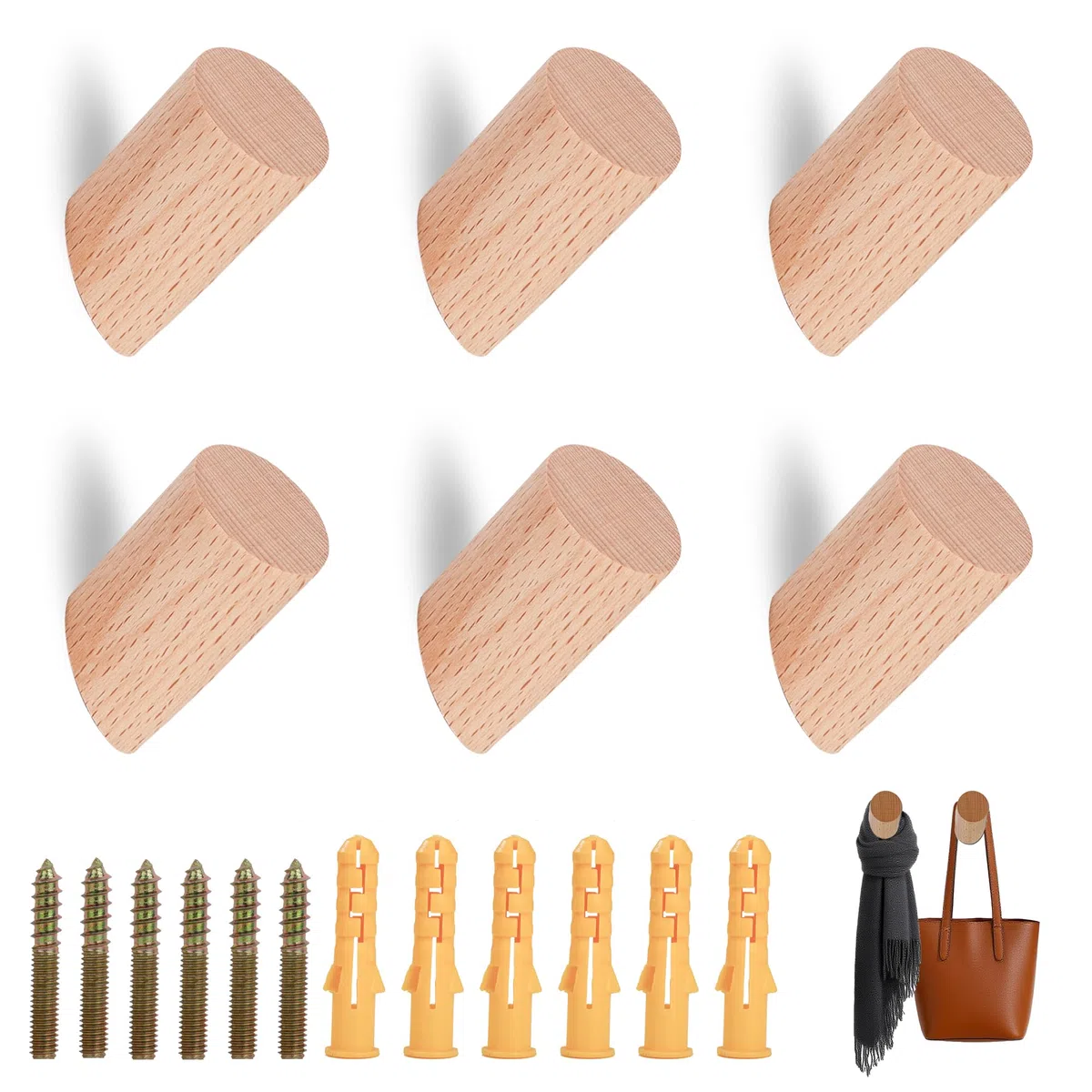 Percha Pared Madera Ganchos Multiuso para Colgar Gorros Abrigos Bufandas Chaquetas Ropa En Dormitorio Sala De Estar 6 Piezas