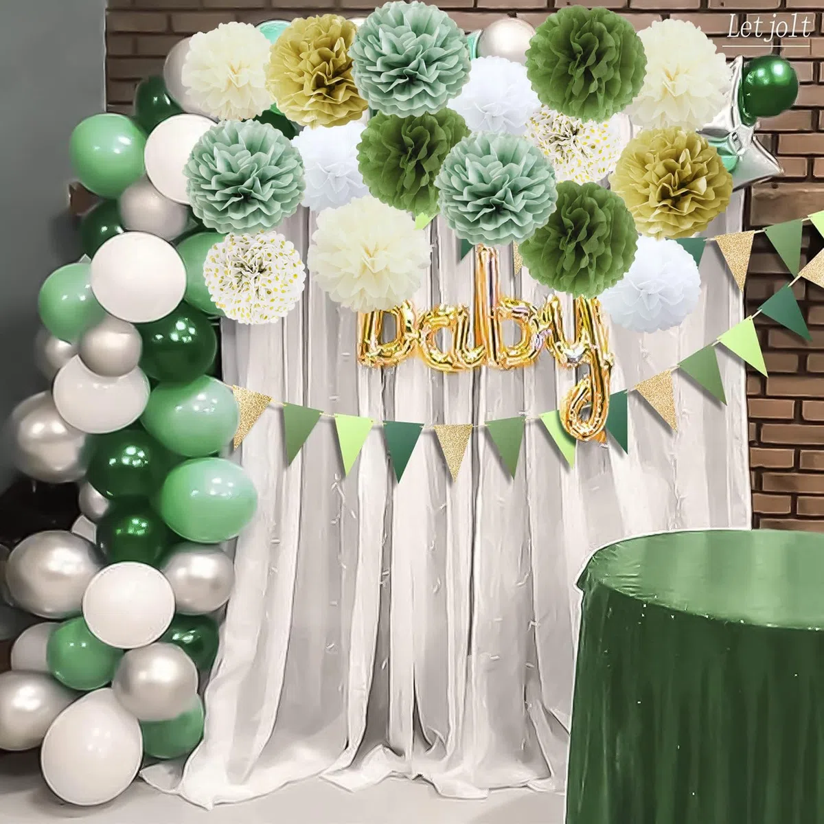 TYXHXTF 16Pcs Pompones de Papel Verde Salvia, Pompons Papier de Soie, Banderitas Decorativas, Flores de Papel Decoracion para Boda, Bautizo Niña Niño, Fête d'Anniversaire