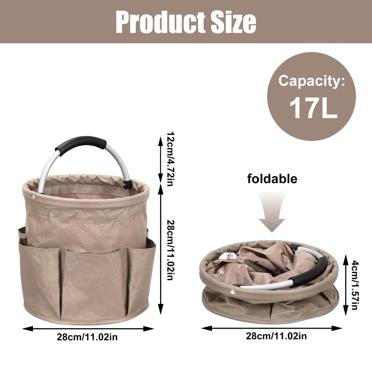 BigKing Bolsa de almacenamiento plegable para cubo de limpieza, cesta de almacenamiento de limpieza plegable de tela Oxford, con 6 bolsillos exteriores para la limpieza, accesorios de limpieza del
