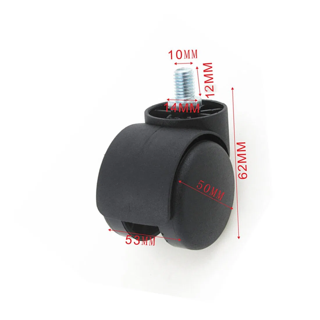 Ruedas giratorias de goma negras de 5 cm para proteger el suelo (juego de 5) para tornillo métrico M10 x 12 mm, sillas estándar chinas