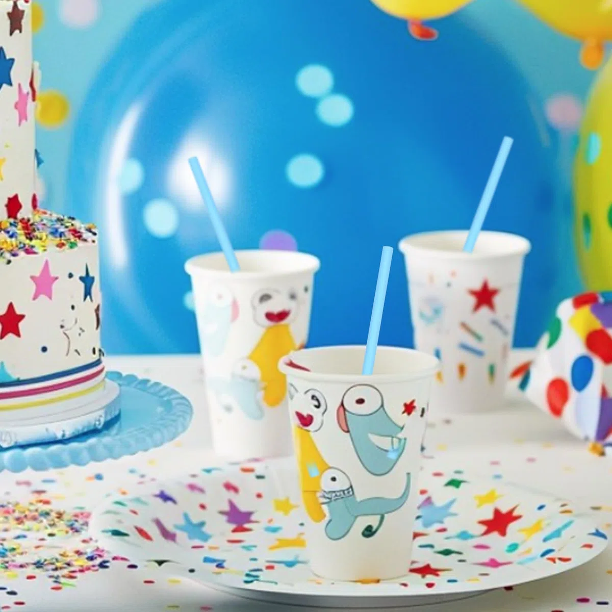 Pajitas de papel desechables de 19,7 x 0,6 cm, 100 unidades, color azul sólido, para cócteles, bebidas, cake pops