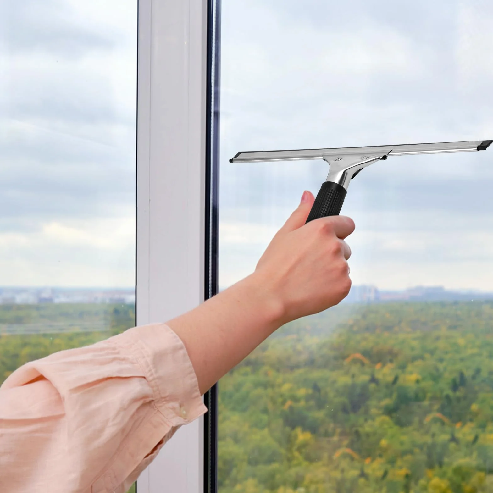 Escobillas de Goma Profesional, Rasqueta Limpiacristales Multiusos de 35cm, Rasqueta de Silicona para Ventana, Limpiacristales de Acero Inoxidable para Baño, Cristal, Puerta de Ducha