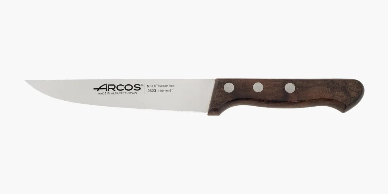 Arcos Cuchillo de Cocina Profesional - Hoja de Acero Inoxidable NITRUM 135 mm - Mango de Madera Palisandro - Corte Preciso y Duradero - Serie Atlantico