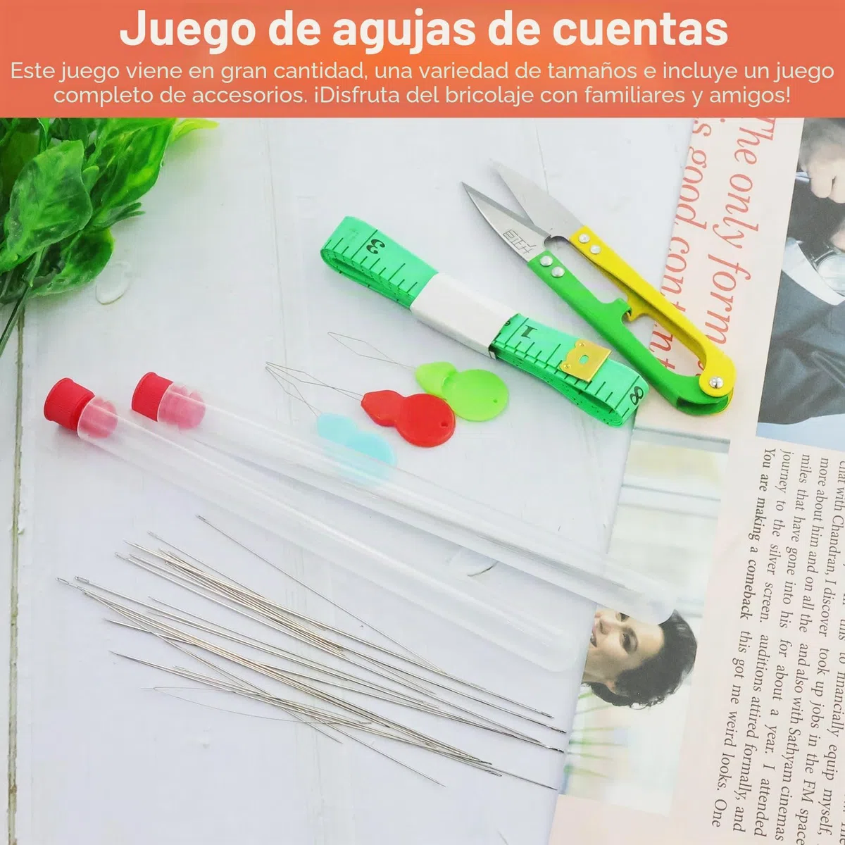 Lote de 44 agujas para perlas, agujas de ojo grande para enhebrar perlas, agujas largas rectas, para pulseras, joyería, artesanía y fabricación de joyas