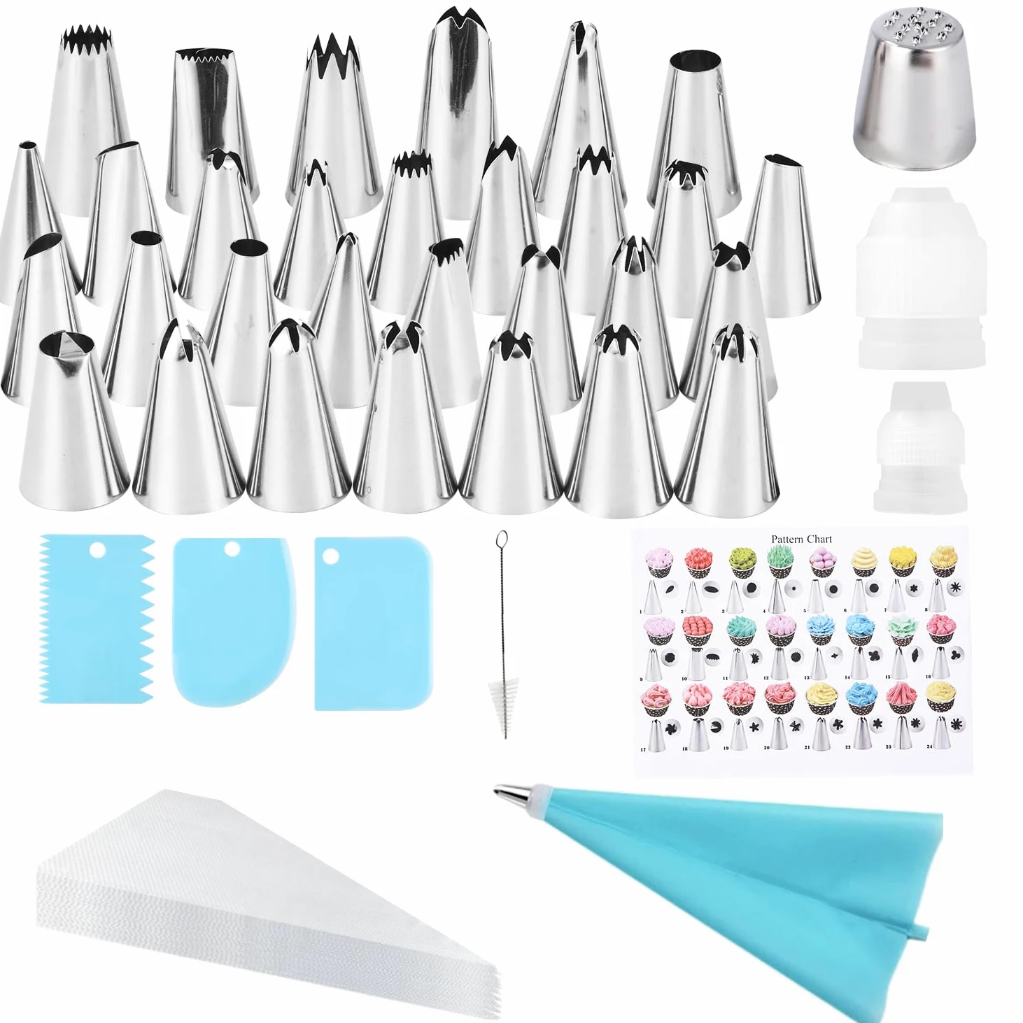 LEAZZLE 50 Piezas Boquillas Manga Pastelera Profesional,mit 31 Boquilla, 10 Mangas Pasteleras Desechables, 1 Manga Pastelera Reutilizable, 3 Rasqueta, para Decoracion Tarta, Magdalenas, Madalenas