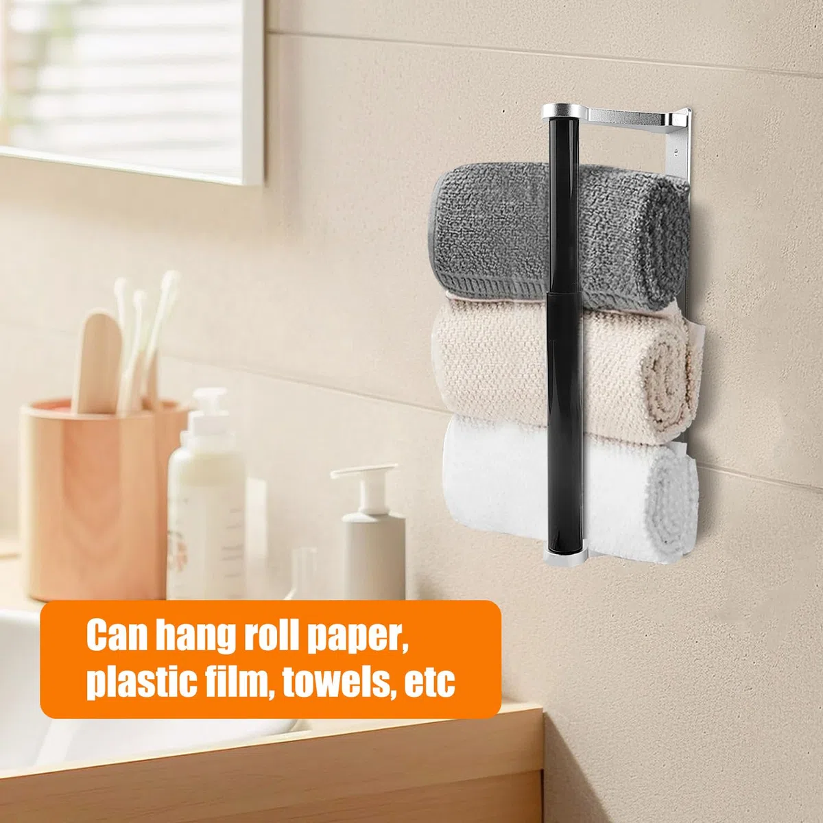 Portarrollos Papel Cocina, Soporte Papel Cocina Aleación de Aluminio, Ambos Disponibles en Adhesivo y perforación, Porta Rollos de Papel Cocina para Cocina, Baño, Salón