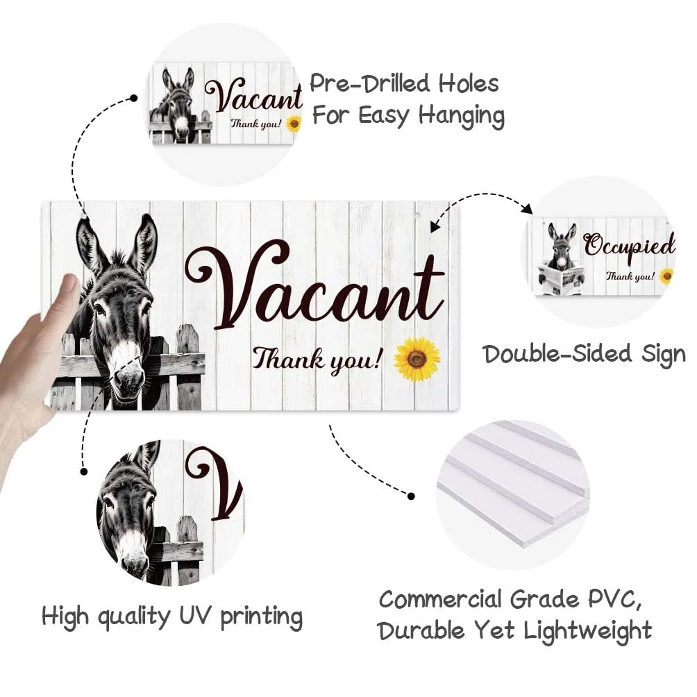 SUPERDANT Letreros decorativos de PVC para puerta, diseño de burro, para colgar en la pared, decoración de pared para inodoros, baños, baños, baños, 30 x 15 cm