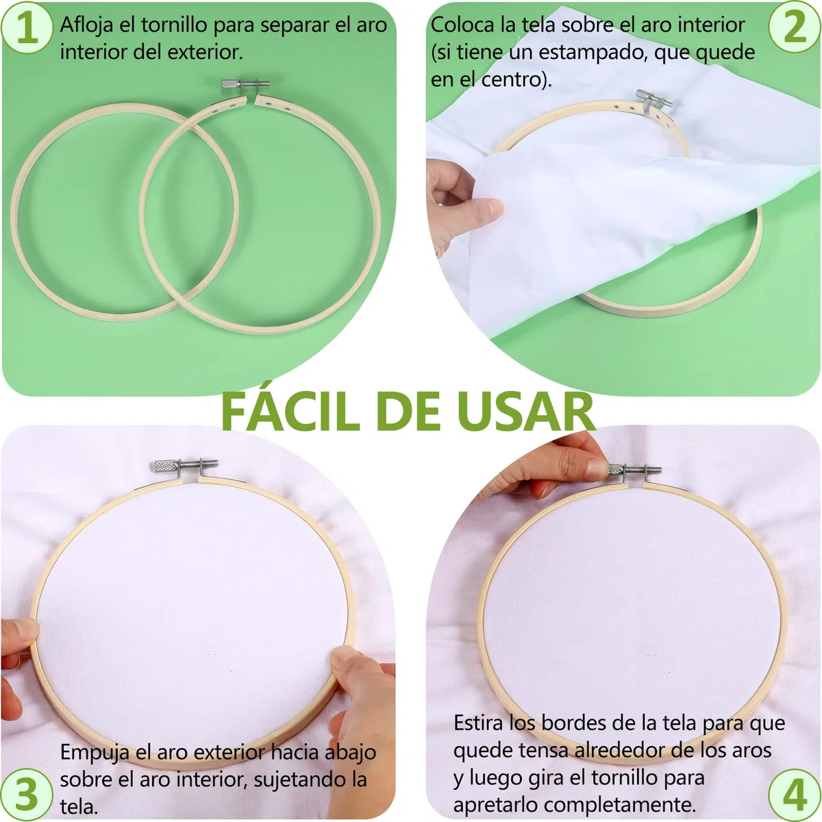 Siumir Bastidores para Bordar 3 Piezas, 13/17/20 cm Aros de Bordado Aro de Punto de Cruz Circulo, Marco de Punto de Cruz de Bambú para DIY Art Craft