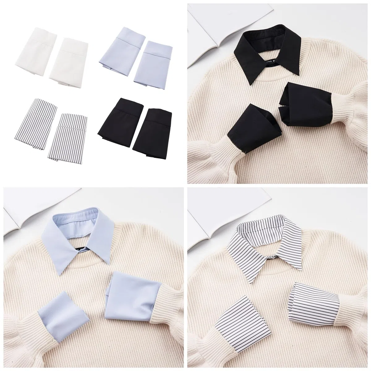 Muñequera falsa simple, media camisa, blusa, puños, accesorios versátiles, puños desmontables, puños blancos
