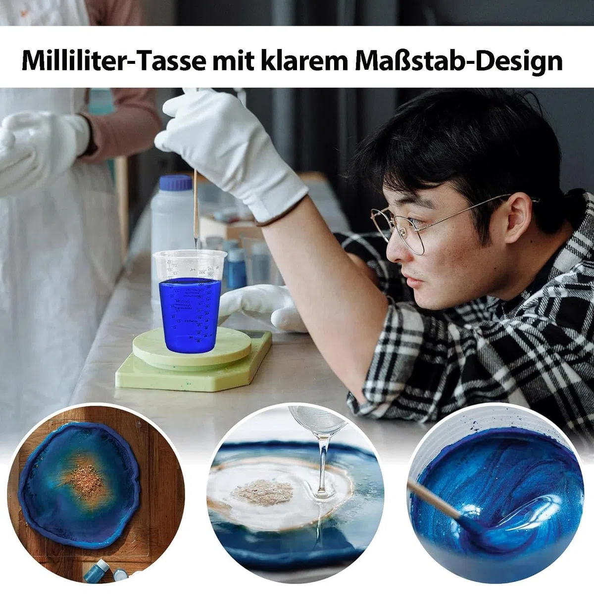 Vasos Medidores de 240 ml, Vasos Mezcladores de Resina Epoxi, 50 Vasos Medidores de 240 ml, para Mezclar para Líquidos, Reutilizable Mezclar Resina, Pintura, Pigmentos,con 50 Palillos Mezcladores