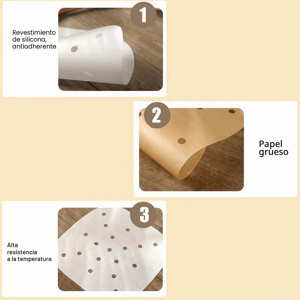 100 Piezas Papel Freidora Aire, 24cm, Antiadherentes, Impermeables, A Prueba de Aceite, Papel para Freidora de Aire Freidora de Aire, Horno Microondas, Horno, Cuadrado (Perforado Marrón)