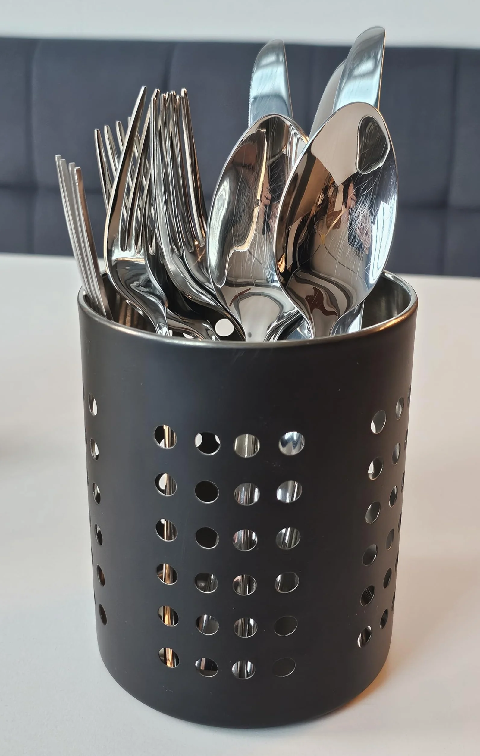 Bambelaa! Cesta para escurrir cubiertos de fregadero, negro, de acero inoxidable, redonda, metal, escurridor de platos, cesta para escurrir vajilla, soporte para fregadero, soporte para cubiertos