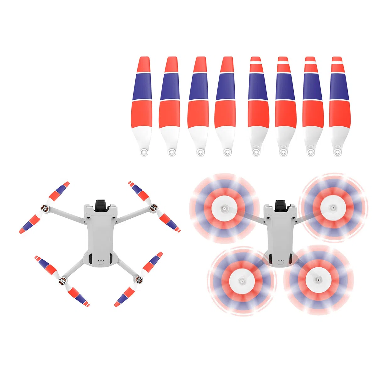 4 pares 6030F Hélices para DJI Mini 4 Pro/Mini 3 Pro Propellers Cuchillas Bajo Ruido 8 PCS (Azul-Blanco-Rojo)