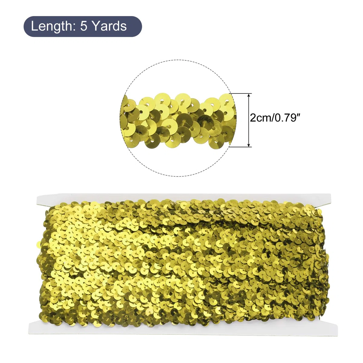 QUARKZMAN 5 Yardas 0.8 Pulgadas Elástico Con Purpurina 2 Hileras Tira Plana De Purpurina Cinta De Tela Lentejuelas Para Manualidades DIY Flecos Costura Vestido De Disfraz, Tono Dorado