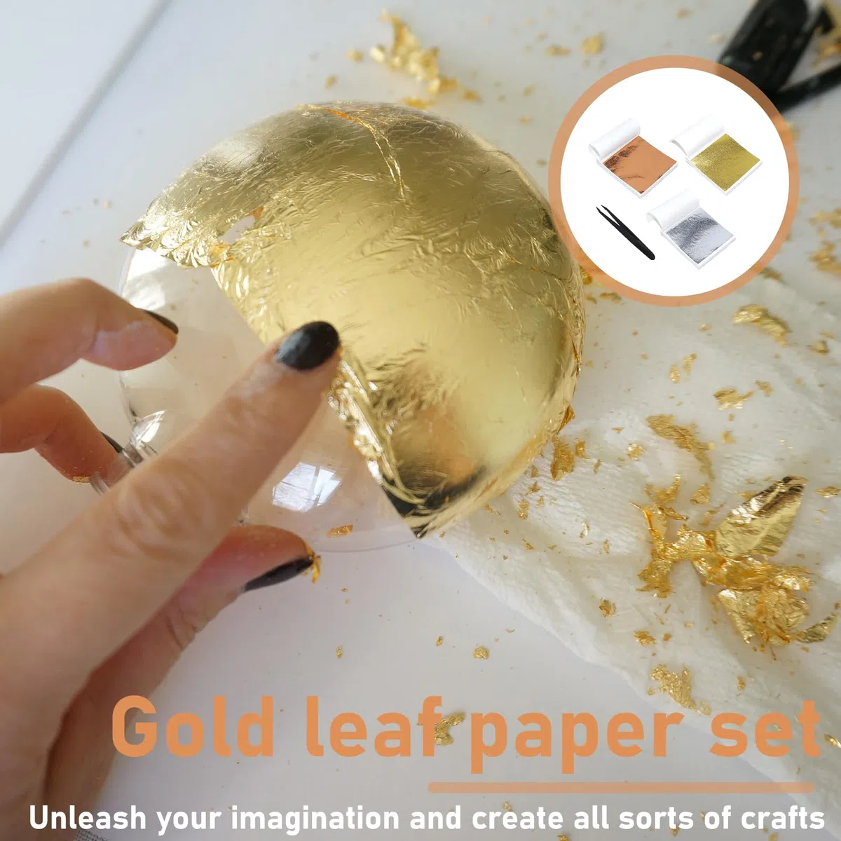 300 hojas de imitación de hojas de oro, pan de oro para manualidades, hoja de plata, lámina de oro para manualidades, papel dorado para manualidades, proyectos artísticos de metal de impacto, hoja de