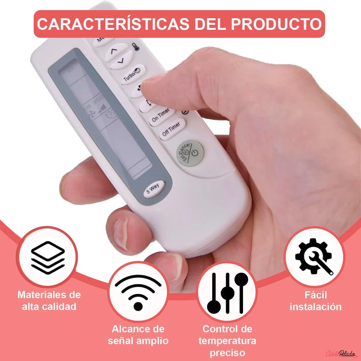 CABLEPELADO - Mando Universal Aire Acondicionado ARH-403 | Control Remoto Sustituto para Samsung y Más | Pantalla LCD y Reloj | Alcance 10m