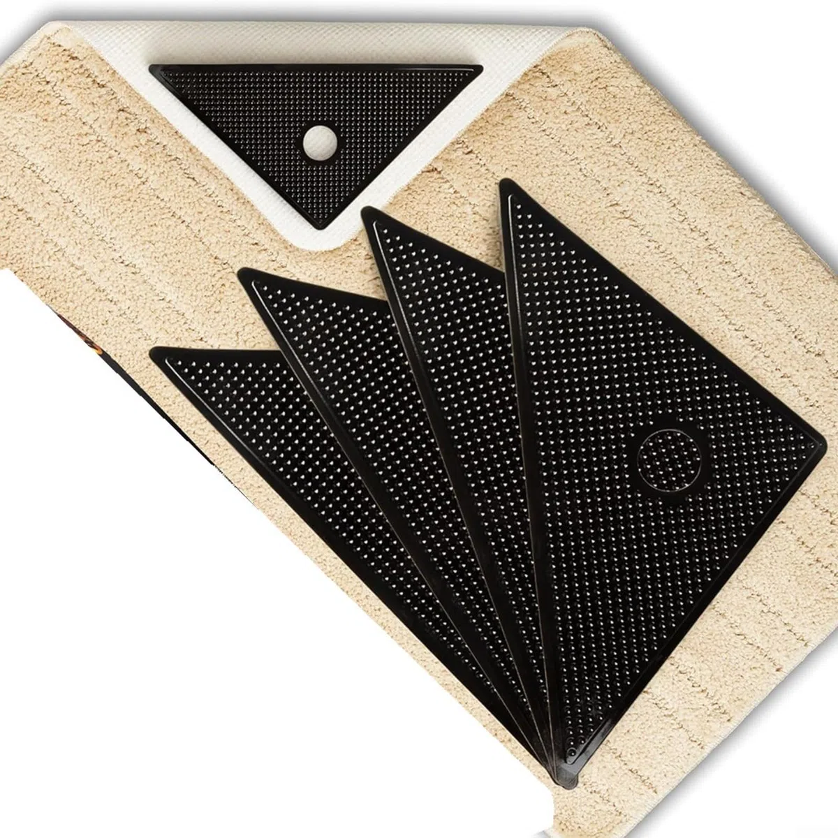 Paquete de 4 almohadillas antideslizantes para fijar alfombras, alfombra triangular de gel de poliuretano para laminado de madera dura para suelos de baldosas, tapones reutilizables lavables para sala