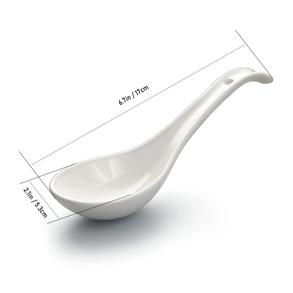 AOOSY cucharas de sopa, 6.75 pulgadas de cerámica cucharas de sopa china, cucharas de sopa asiática, blanco brillante cuchara japonesa grande para Ramen Pho Cereal, Juego de 6 (Blanco)