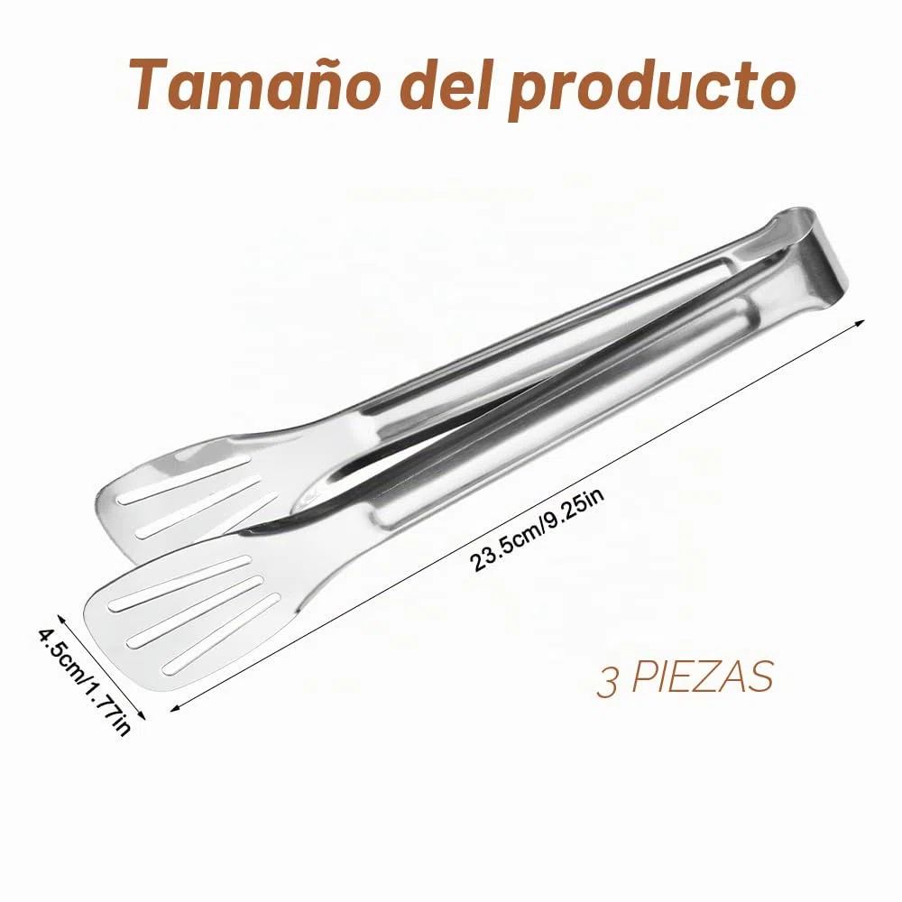 3 Piezas Pinzas de Cocina Multifuncional de Acero Inoxidable, 7 Pulgadas Metalicas Pinzas de Barbacoa, Pinzas para Ensalada Carne, Pinzas de Alimentos de Servir para Cocinar, Asar, Buffet, Bistec, Pan