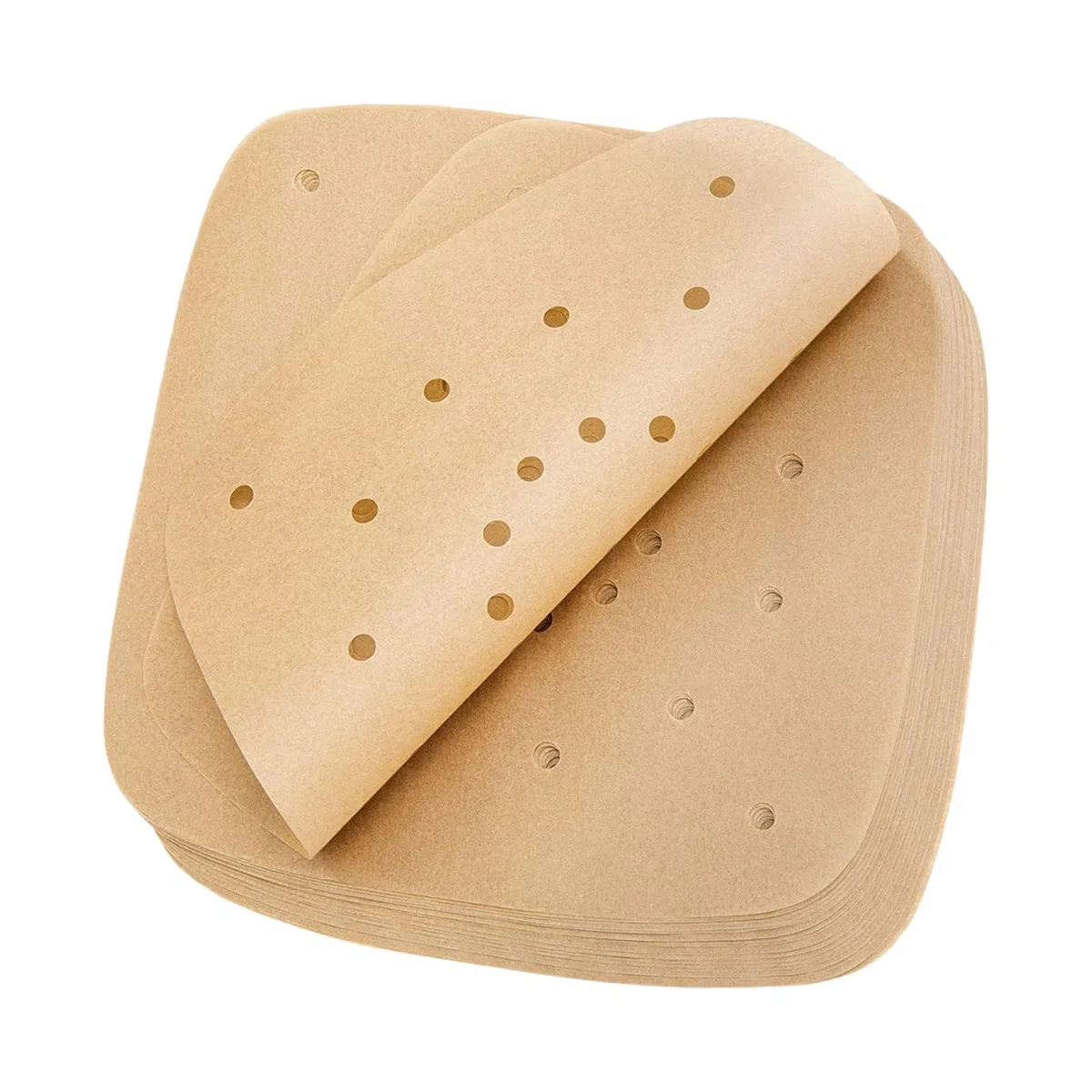 100 Piezas Papel Freidora Aire, 24cm, Antiadherentes, Impermeables, A Prueba de Aceite, Papel para Freidora de Aire Freidora de Aire, Horno Microondas, Horno, Cuadrado (Perforado Marrón)
