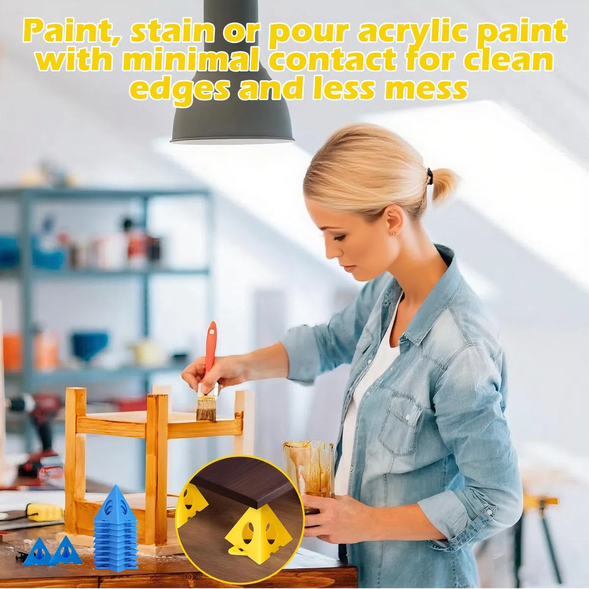 20 pirámides de pintura, soporte de pintura, mini caballete piramidal de pintor, plástico duradero, bordes lisos, diseño de anidación, soporta hasta 200 libras, manchas, manualidades, proyectos del