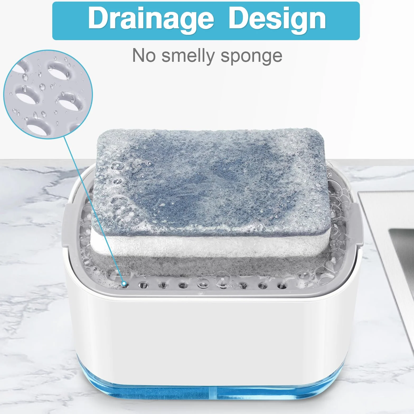 Alyvisun Dispensador Jabon Cocina con Soporte de Esponja, Dispensador de Jabón de Cocina 2 en 1, 300ml Jabonera Cocina Dosificador Dispensador de Jabón Dispensador Manual para Cocina Fregadero