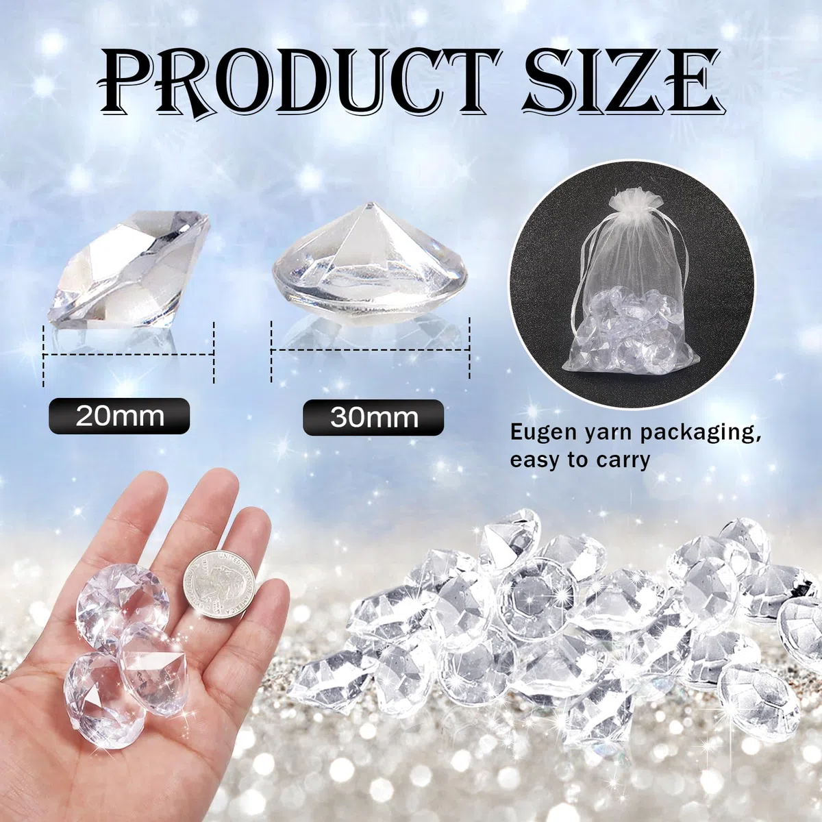 TOAOB 25 Piezas Diamantes Decorativos Grandes 30 mm Cristales Acrílicos Transparentes de Diamante Decorativas para Mesa de Boda Decoración
