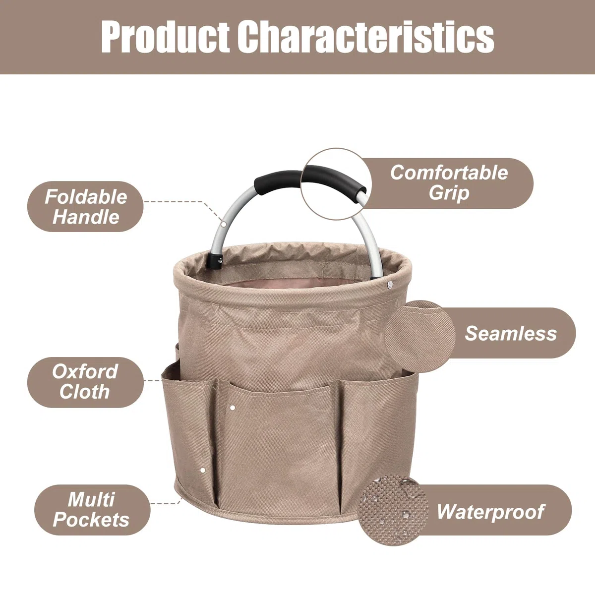 BigKing Bolsa de almacenamiento plegable para cubo de limpieza, cesta de almacenamiento de limpieza plegable de tela Oxford, con 6 bolsillos exteriores para la limpieza, accesorios de limpieza del