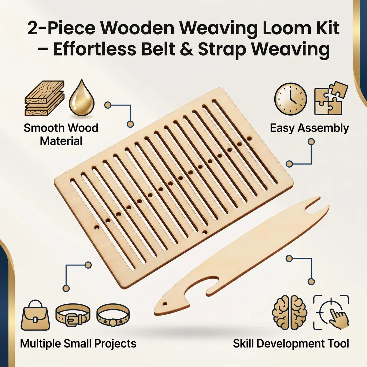 Kit de Telar de Madera para Cinturón, 2 Piezas, Herramientas de Lanzadera de Tejido Manual, Telar Pequeño para Principiantes, DIY