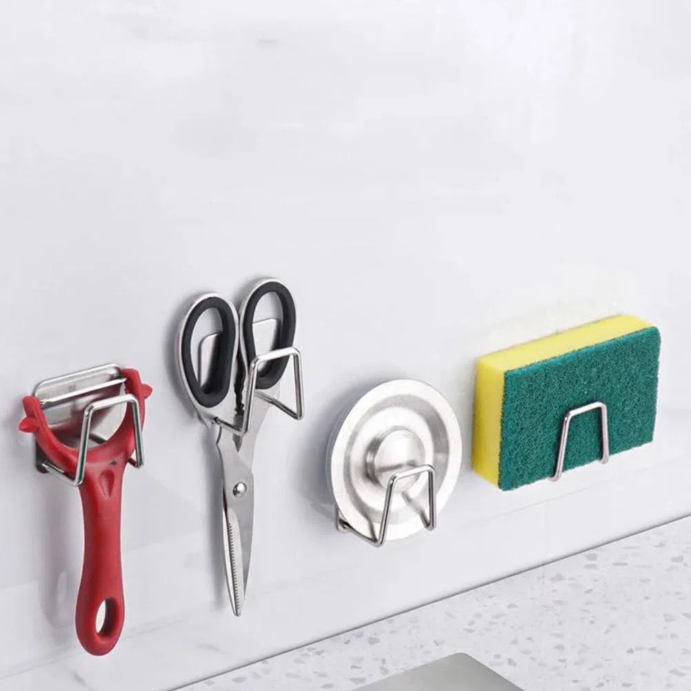 VALICLUD Soportes De Esponja De Acero Inoxidable 2 Piezas Adhesivos para Cocina Y Baño Estantes Compactos De Drenaje para Fregadero Organizador Multifuncional